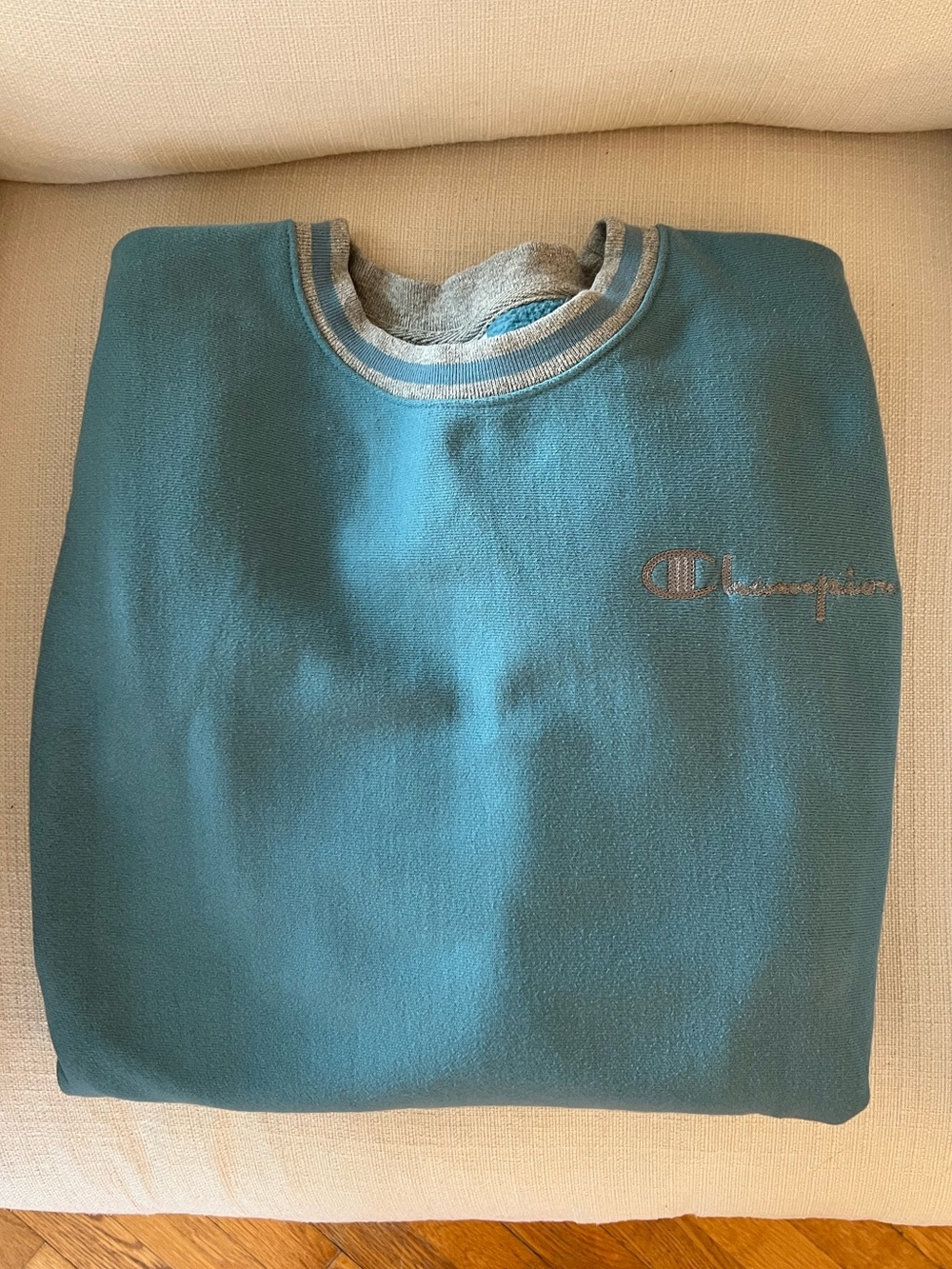 Champion Teal Crewneck Sweatshirt with Gray Trim